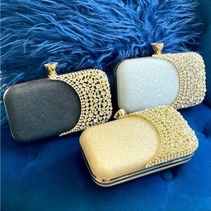 EVENING CLUTCH BAG PURSE ELEGANT SPARKLE BLING (Prom gold, silver or black)